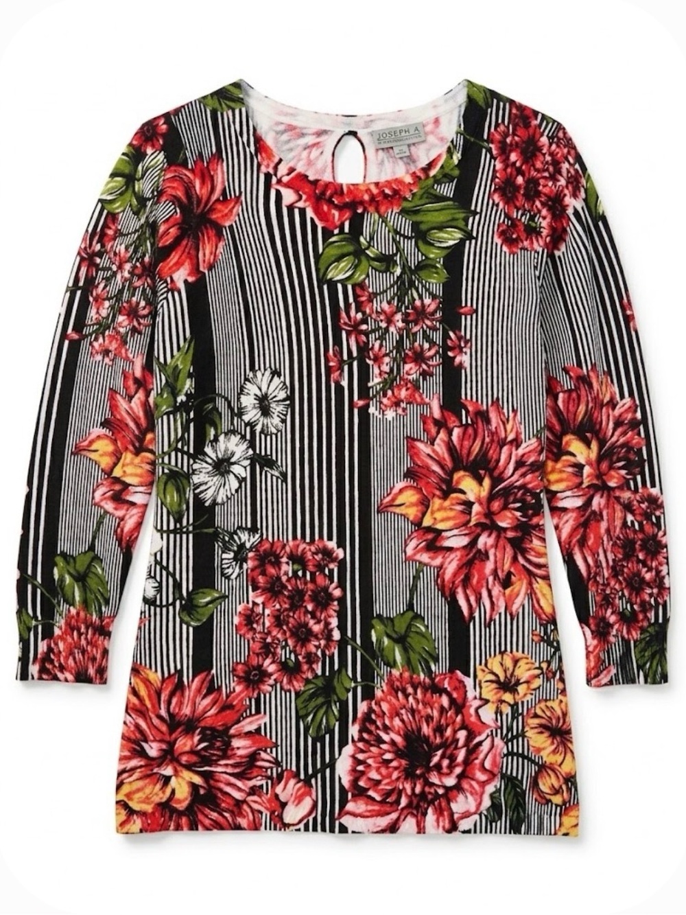 JOSEPH A Floral Striped Top Women’s M Black Multicolor